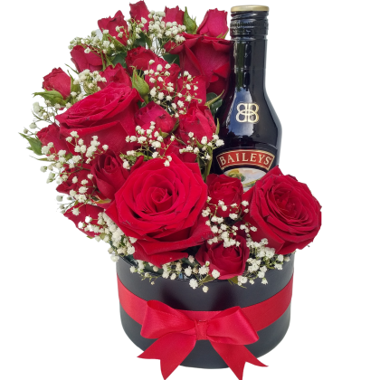 4 Rose & mini roses with baby breath plus Baileys 200ml