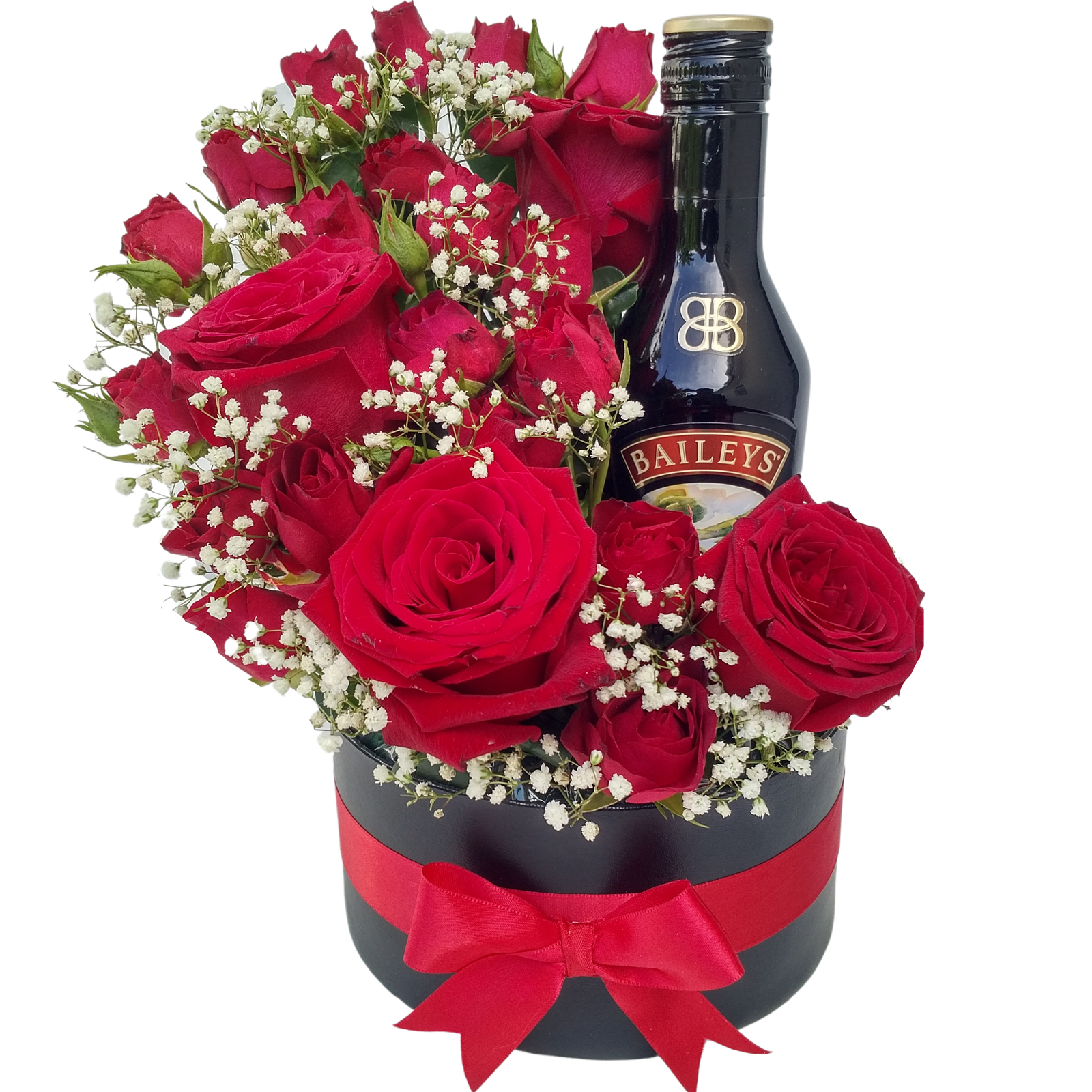 4 Rose & mini roses with baby breath plus Baileys 200ml