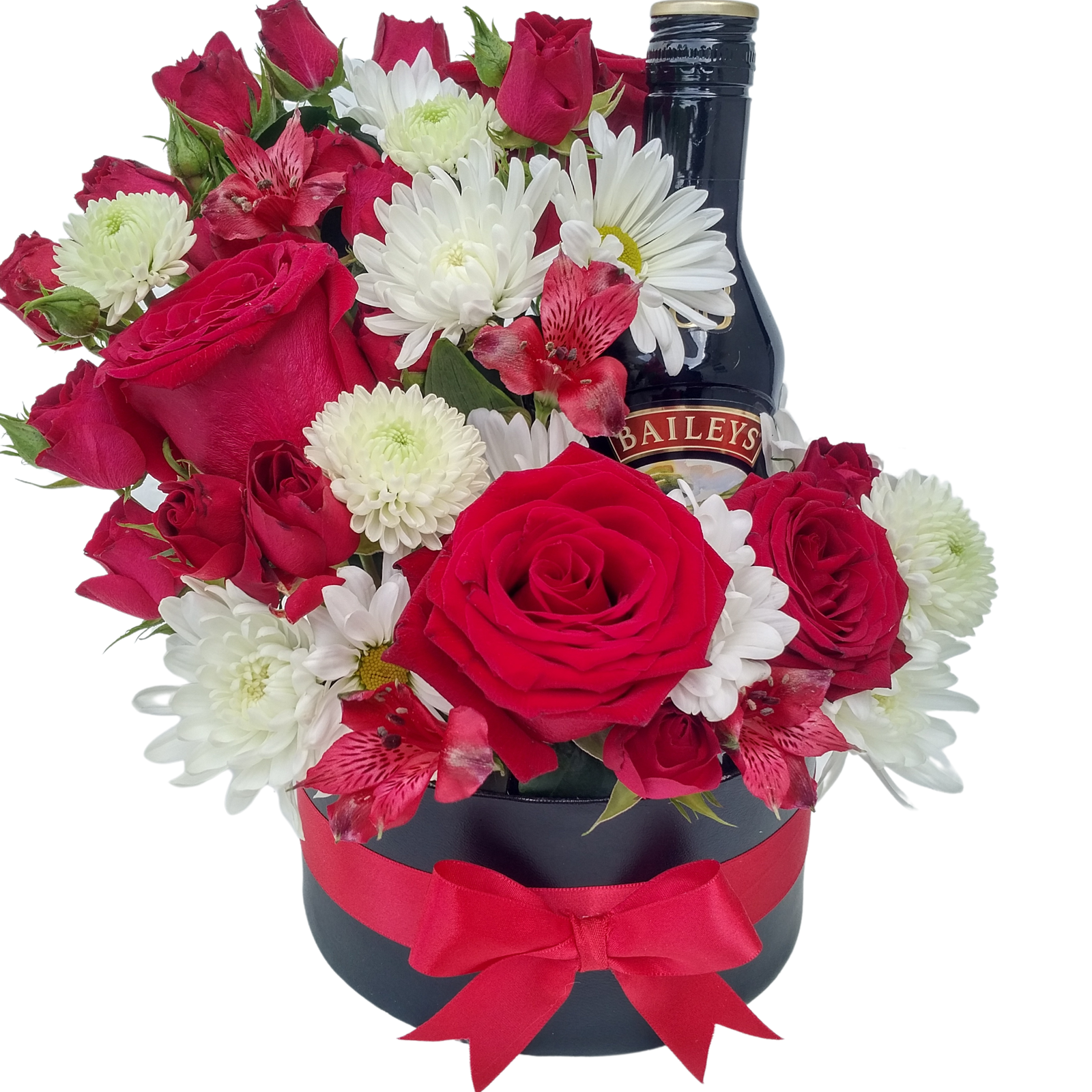 4 roses & mini roses with mix flowers plus Baileys 200ml