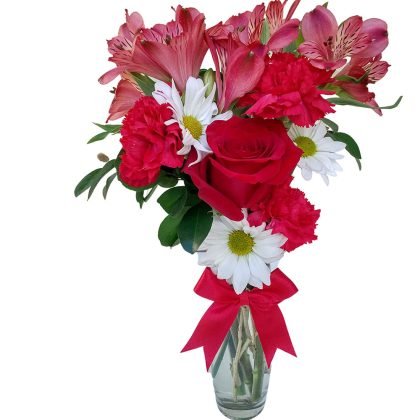 V7 1 rose with mix flowers & 3 carnations