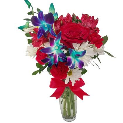 V5 1 rose with mix flowers & a orchid