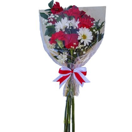 Single rose, 3 carnations with mix flowers