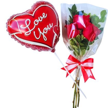 3 rose with foil balloon