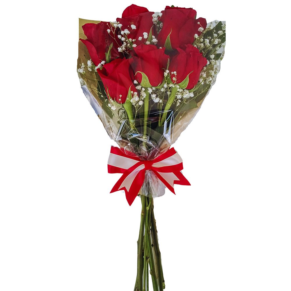 6 roses with baby breath