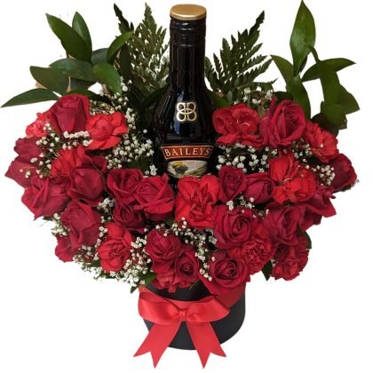 Mini roses & mini carnations with baby breath plus Baileys 200ml