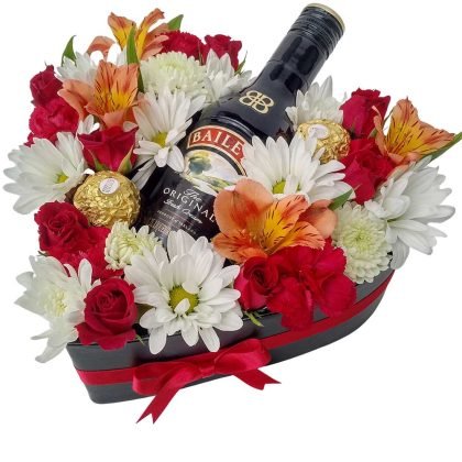 Mini roses & mix flowers with Baileys 200ml & Ferrero rocher