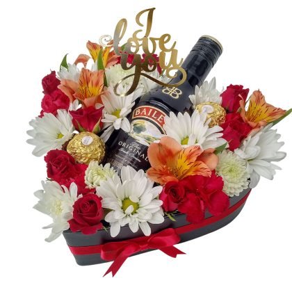 Mini roses & mix flowers with Baileys 200ml & Ferrero rocher