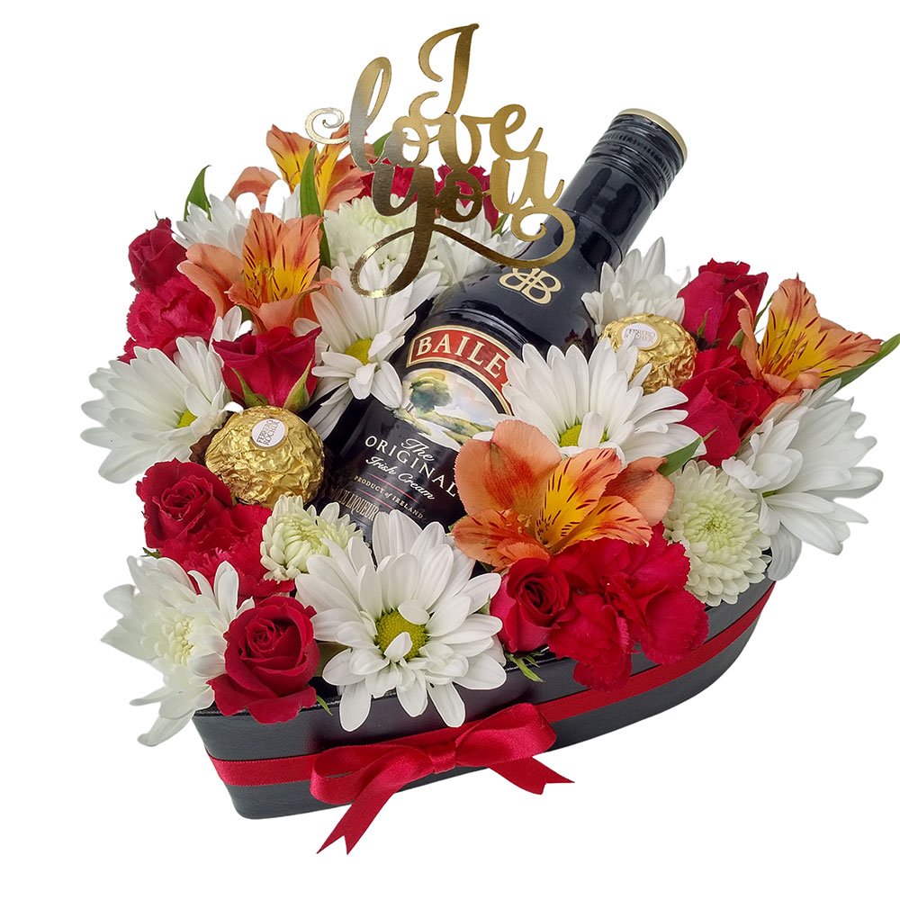 Mini roses & mix flowers with Baileys 200ml & Ferrero rocher