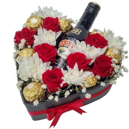 Mini roses & chrysanthemums with Baileys 200ml & Ferrero rocher