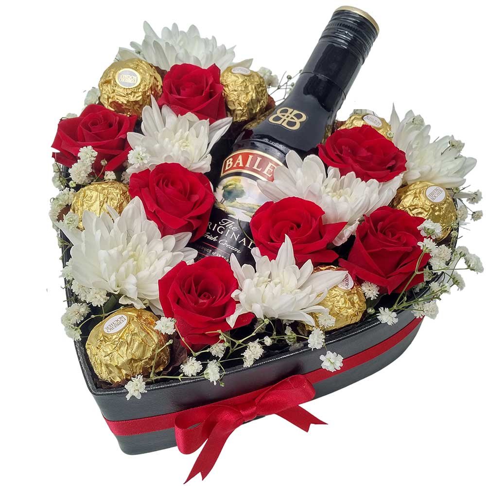 Mini roses & chrysanthemums with Baileys 200ml & Ferrero rocher