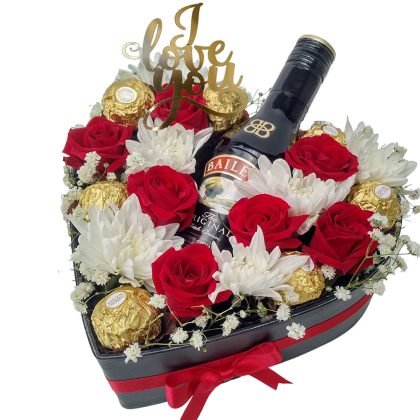 Mini roses & chrysanthemums with Baileys 200ml & Ferrero rocher