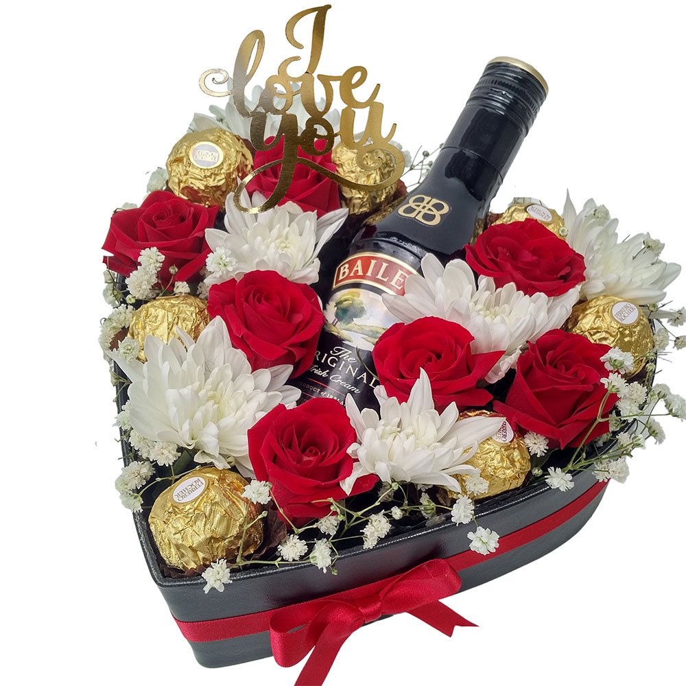 Mini roses & chrysanthemums with Baileys 200ml & Ferrero rocher