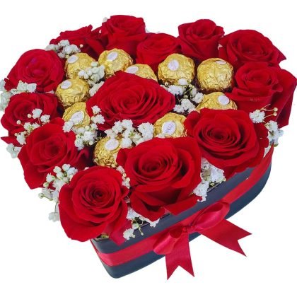 13 Roses & baby breath with Ferrero rocher