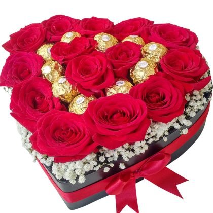 14 Roses & baby breath with Ferrero rocher