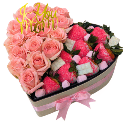 H40 - Mini Roses with Chocolate Covered Strawberries