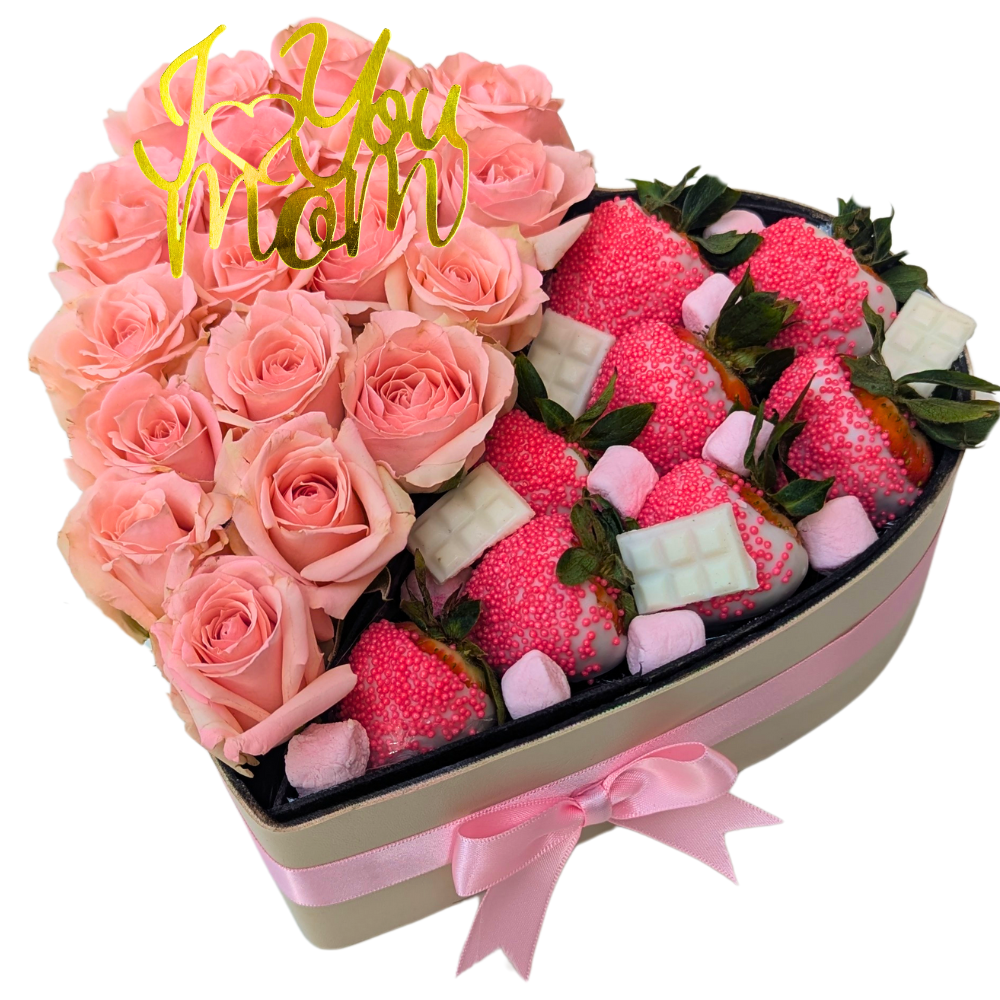H40 - Mini Roses with Chocolate Covered Strawberries